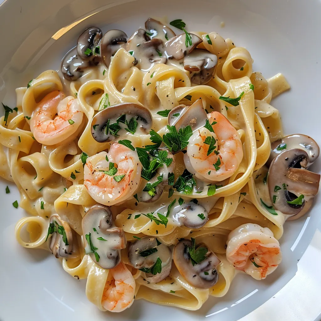 Tagliatelles crevettes et champignons