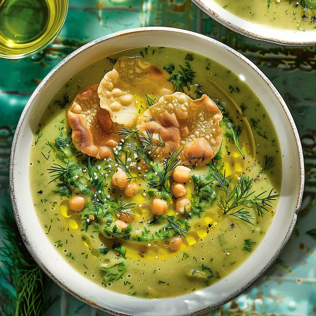 Soupe froide aux pois chiches et roquette