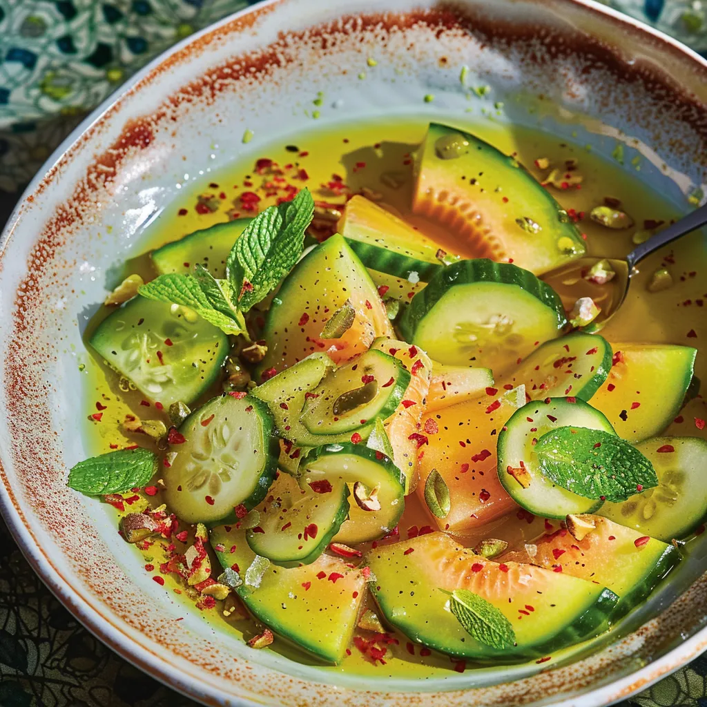 Salade fraîche au melon et concombres avec vinaigrette légère