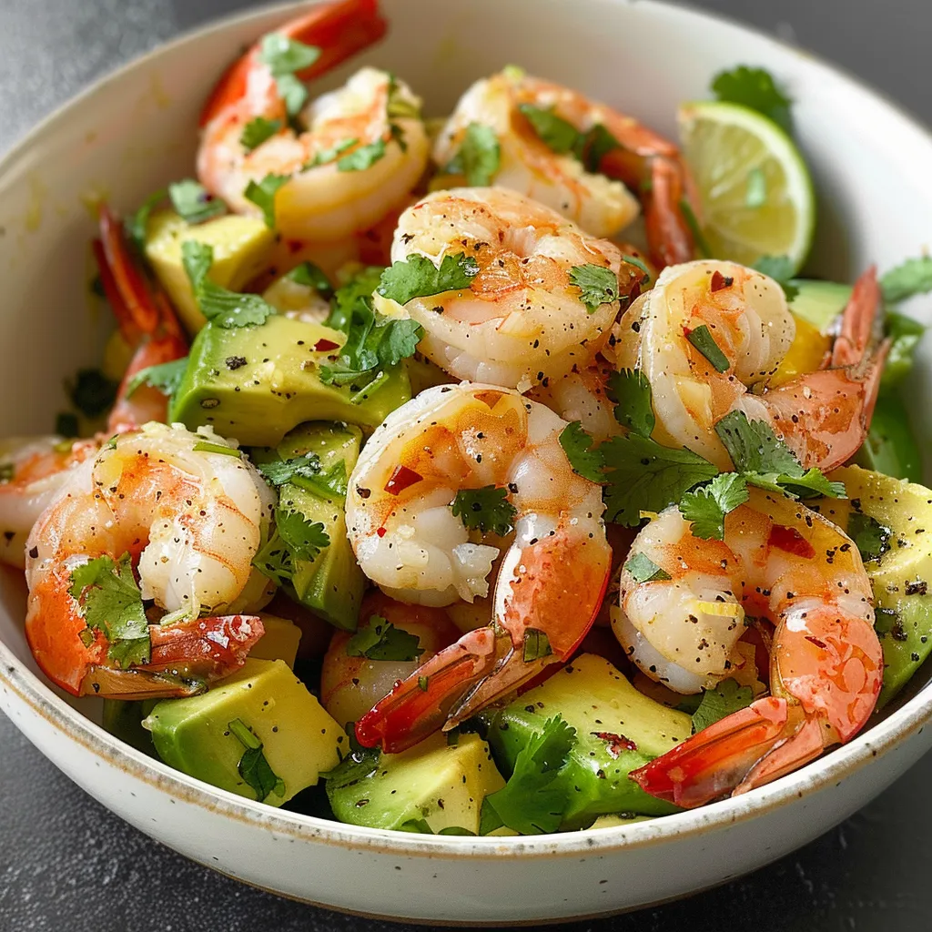 Salade crevettes marinées avocat