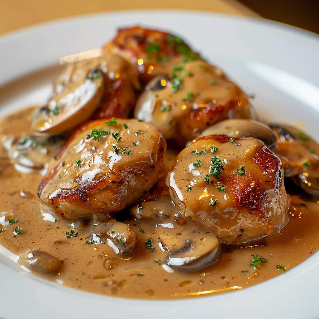 Côtelettes de porc avec sauce moutarde et champignons