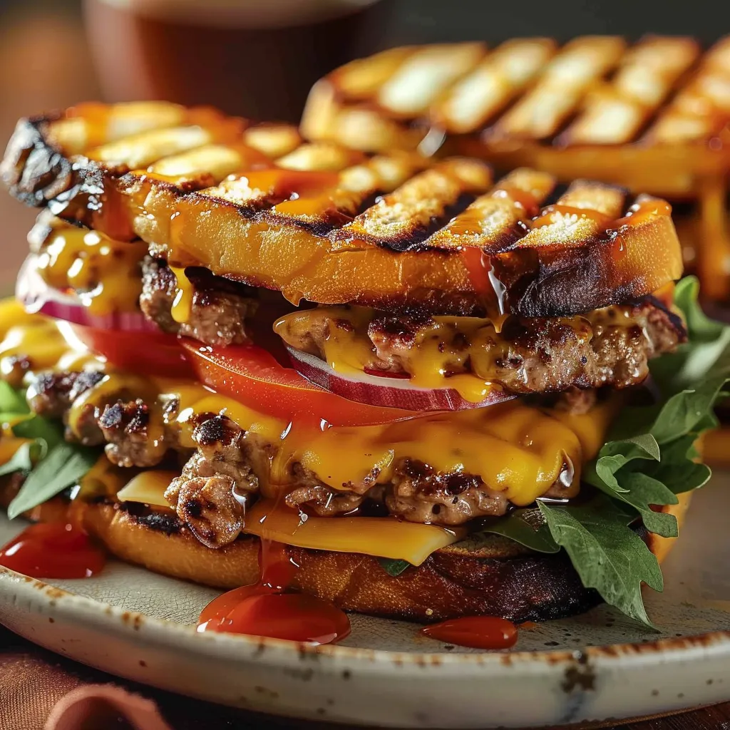 Panini burger croustillant avec cheddar fondant