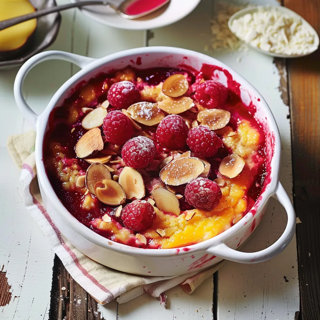 Délicieux pouding aux fruits frais et amandes caramélisées