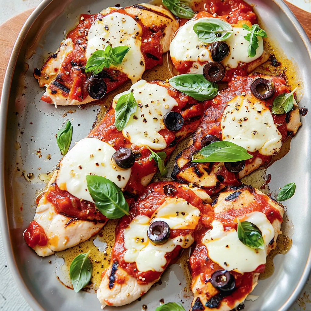 Escalopes de poulet grillées à la sauce tomate et mozzarella fondue