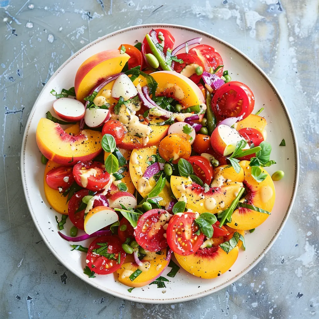 Salade de tomates et pêches avec vinaigrette béarnaise