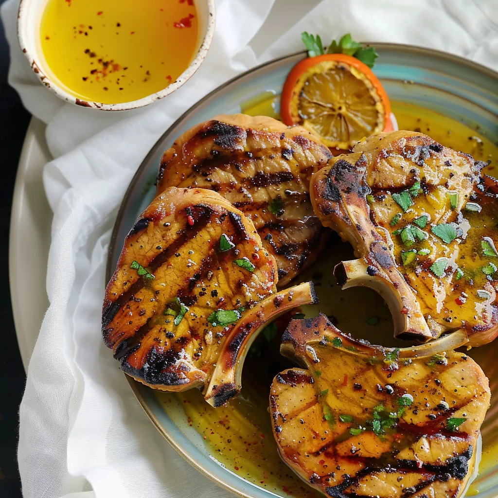 Savoureuses côtelettes de porc au curcuma et au miel