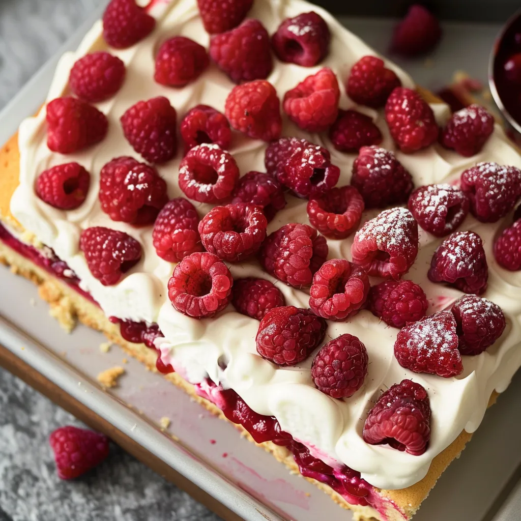 Gâteau vanille avec coulis framboise
