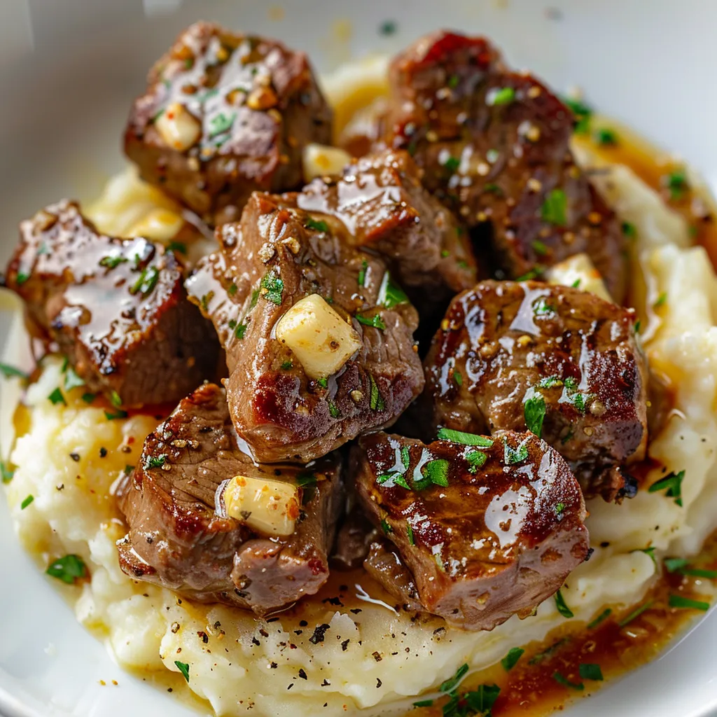 Bouchées steak beurre ail purée