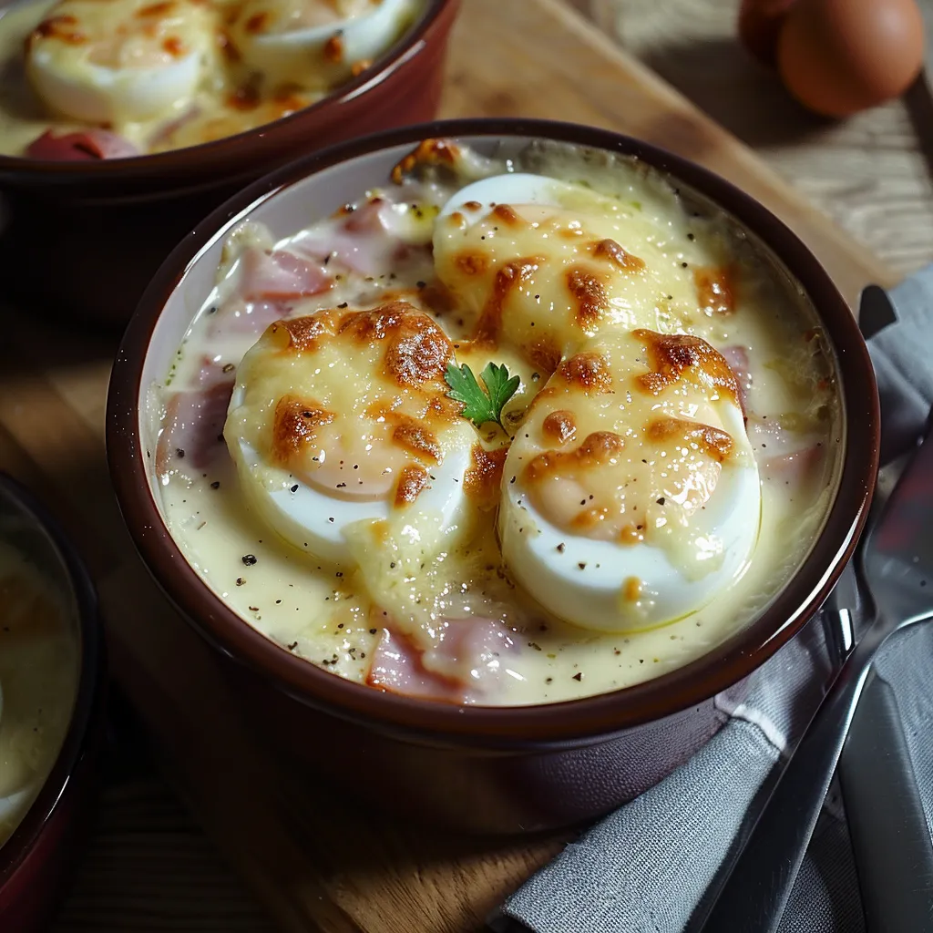 Œufs durs au jambon et béchamel fromagée