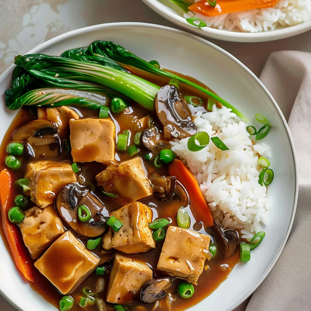 Mijoté savoureux de tofu et champignons aux légumes