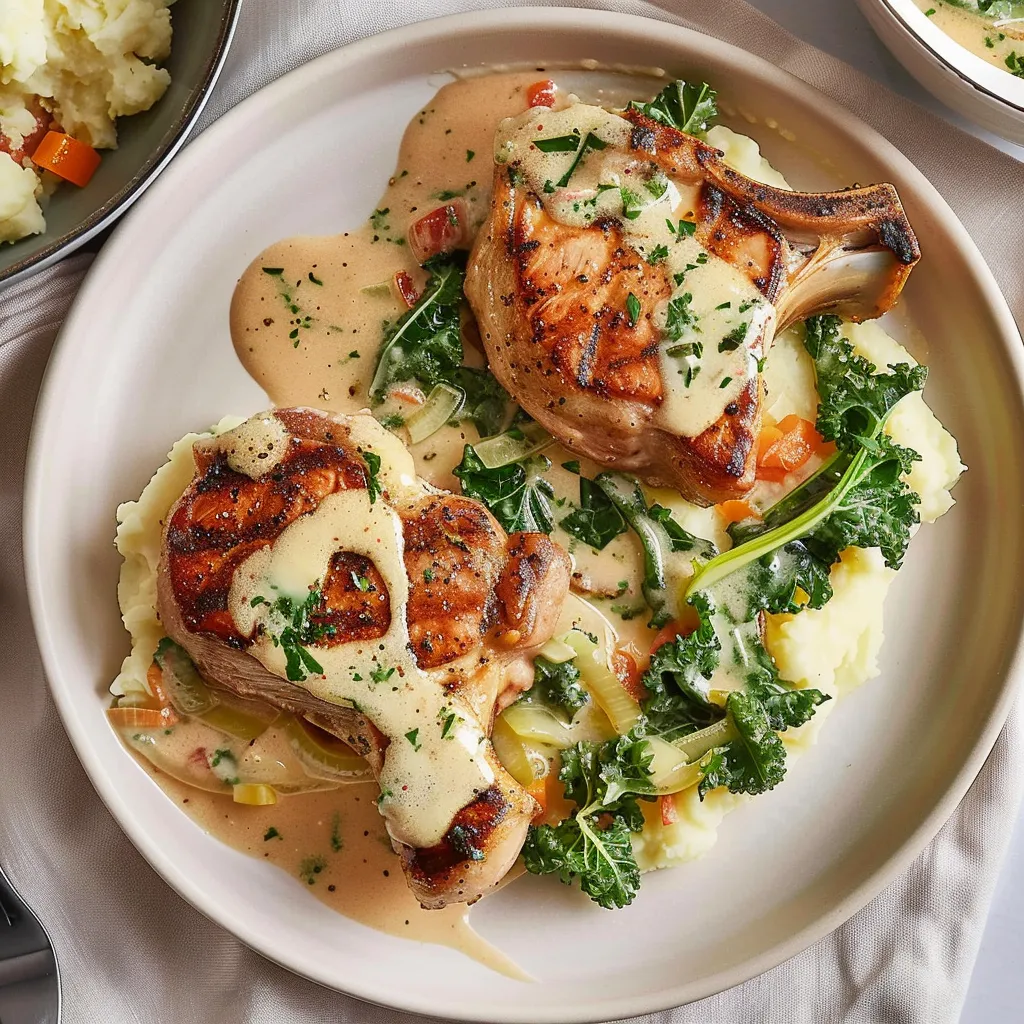 Côtelettes de porc avec kale et sauce crémeuse