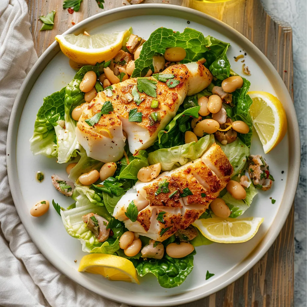 Salade tiède aiglefin haricots