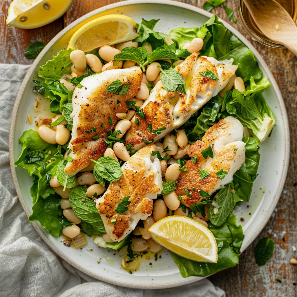 Salade tiède d’aiglefin et haricots blancs à la friteuse