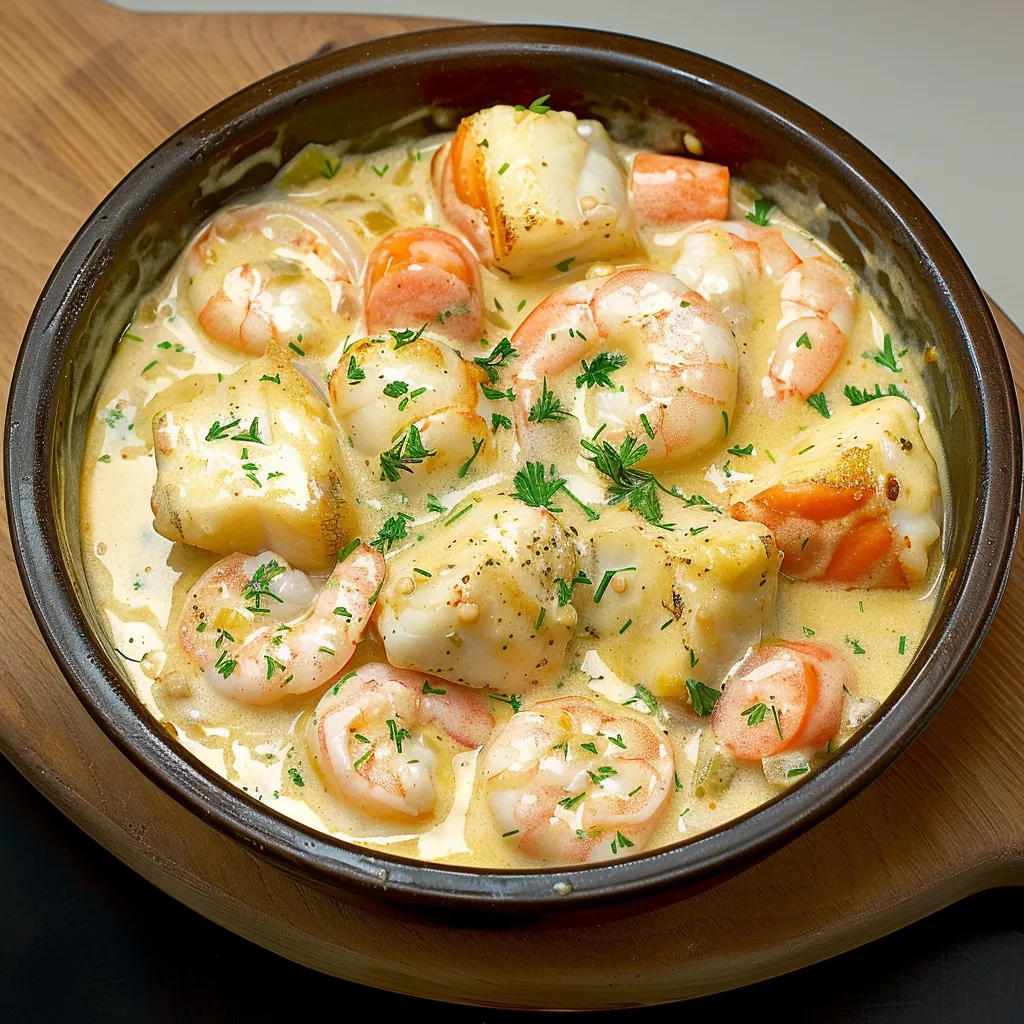 Cassolette de poissons et crevettes