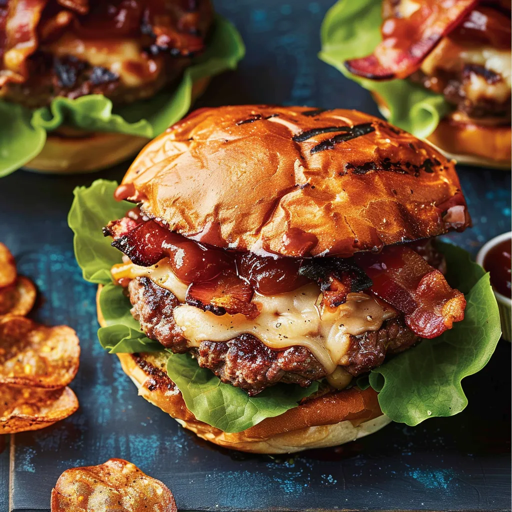 Burgers gourmands au fromage en grains et bacon