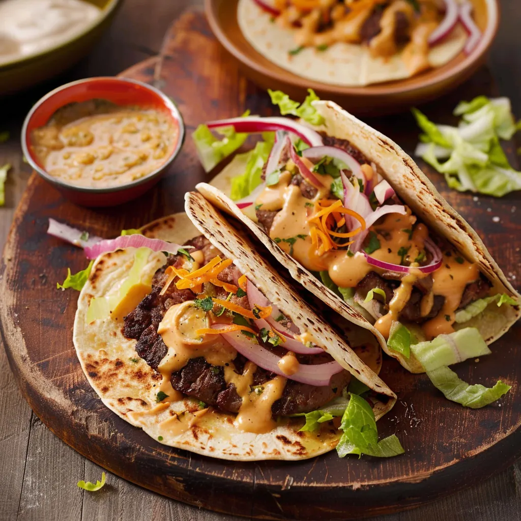 Tacos au fromage et sauce
