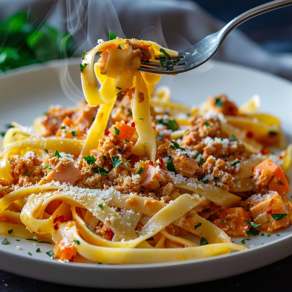 Tagliatelles à la bolognaise au thon maison