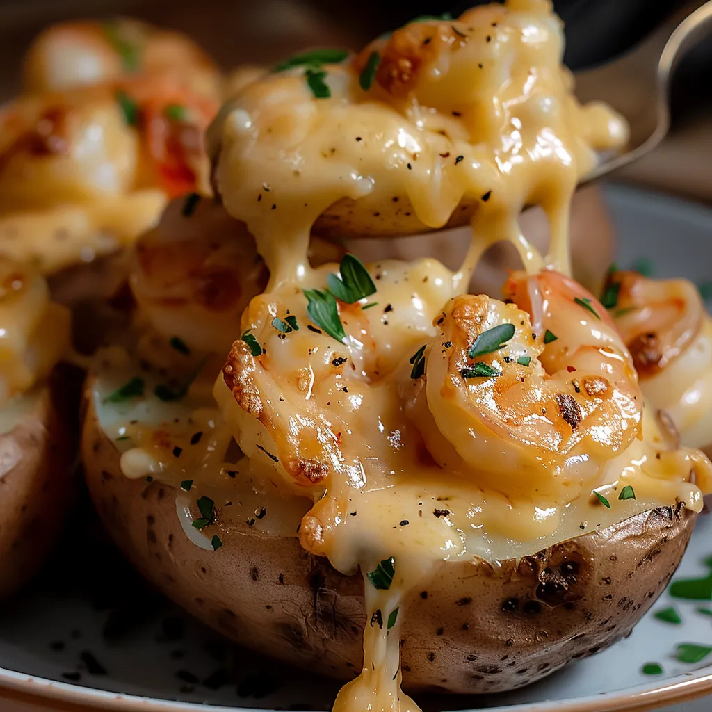 Pommes de terre au four avec crevettes, savoureuses et croustillantes