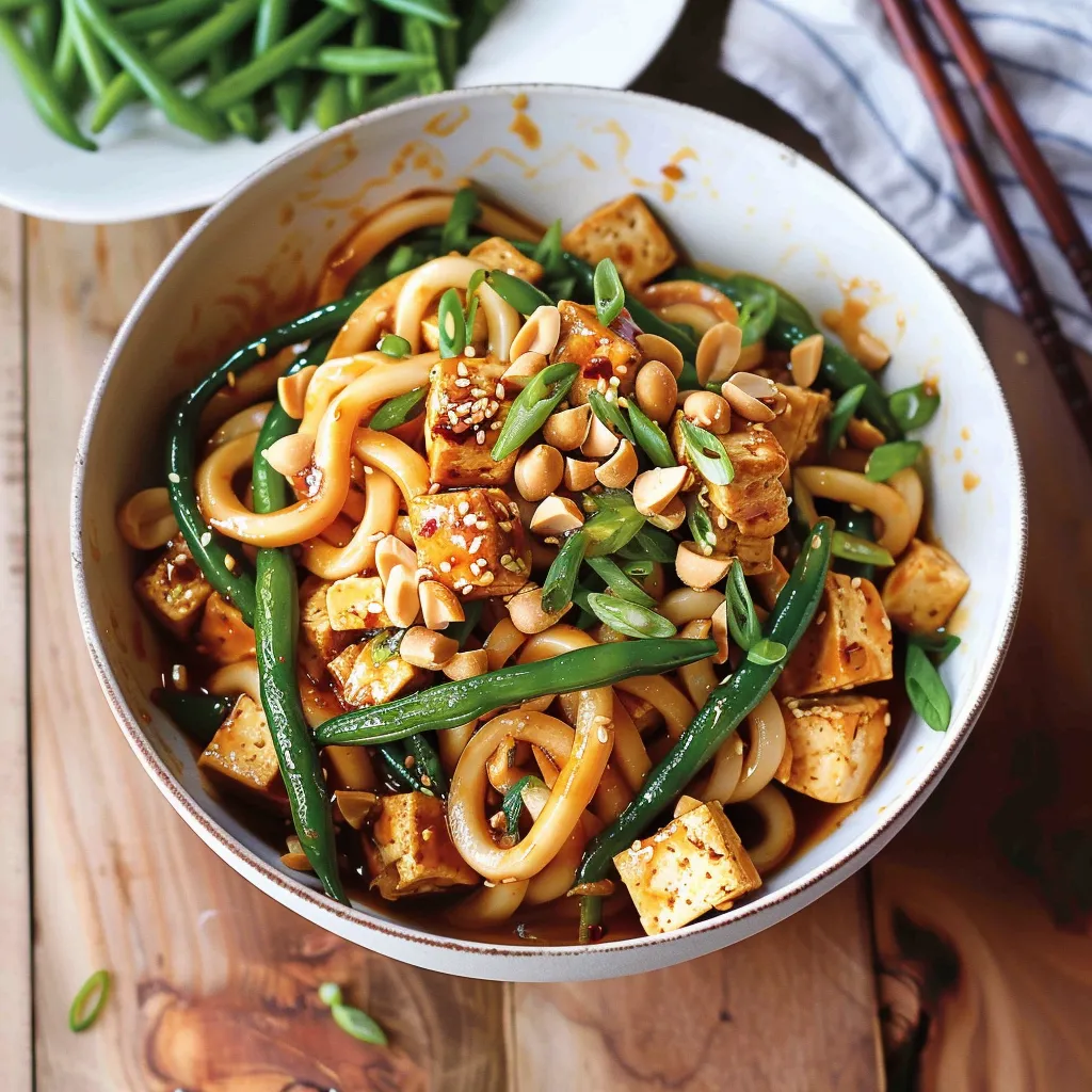 Nouilles udon au tofu et haricots verts