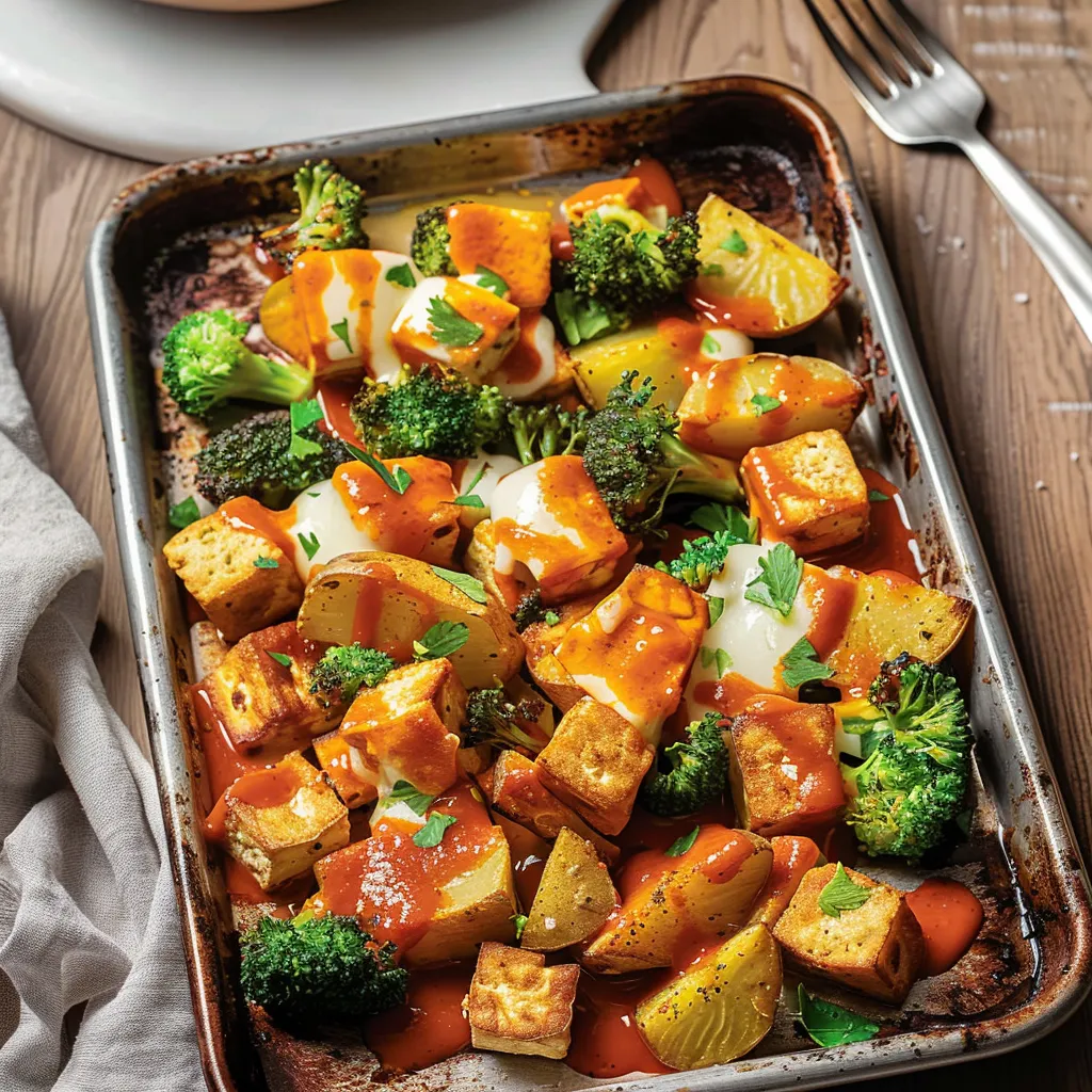 Poutine au tofu et sauce poivrons rôtis