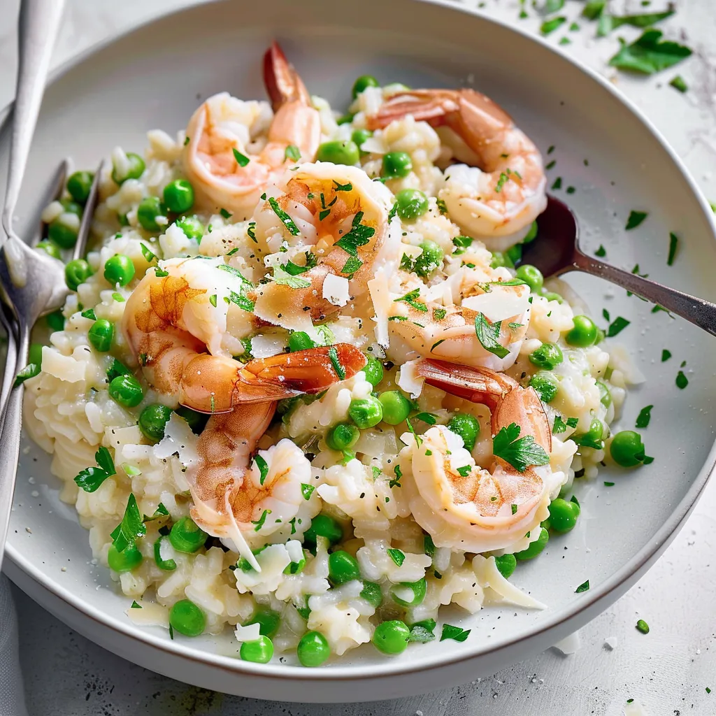 Risotto crémeux aux crevettes nordiques et petits pois