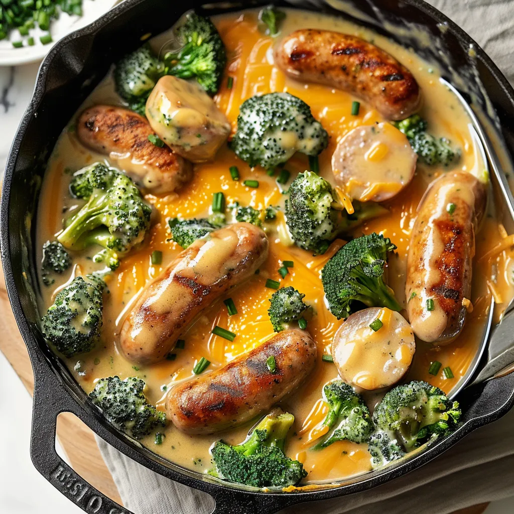 Casserole de saucisses et brocoli au cheddar tendre