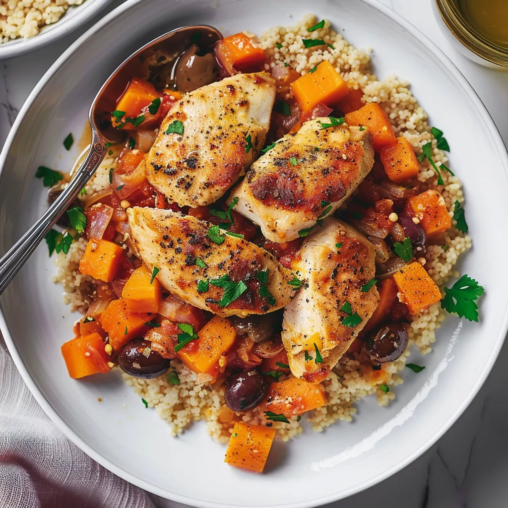 Escalopes poulet patate douce olives