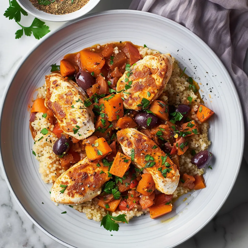 Savourez des escalopes de poulet aux patates douces et olives