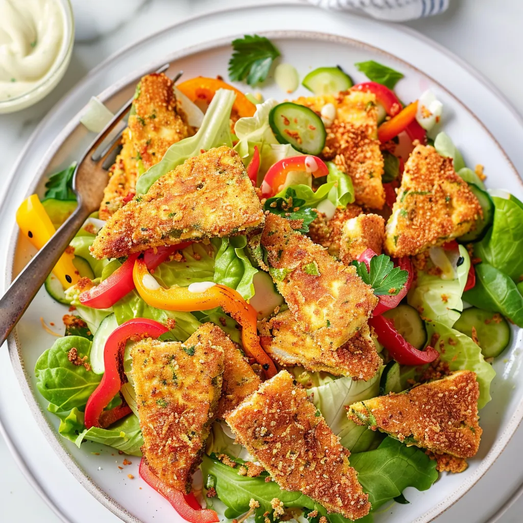Tofu croustillant au four et salade de légumes frais