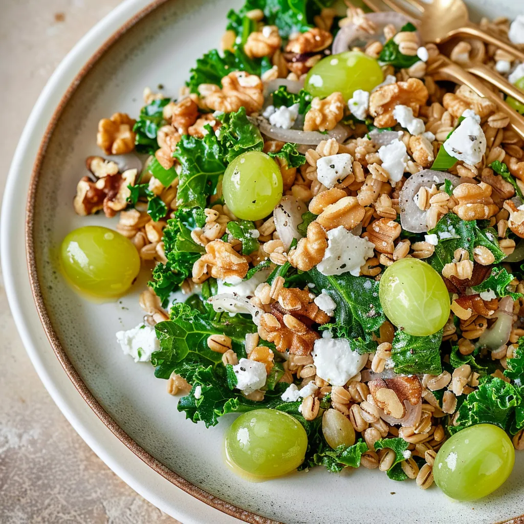 Salade de blé au kale et raisins verts