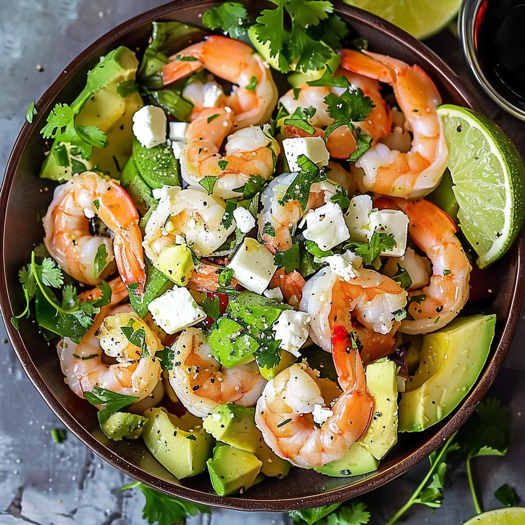 Découvrez une salade fraîcheur aux crevettes, avocat et cœurs de palmier, parfaite pour un repas léger et savo