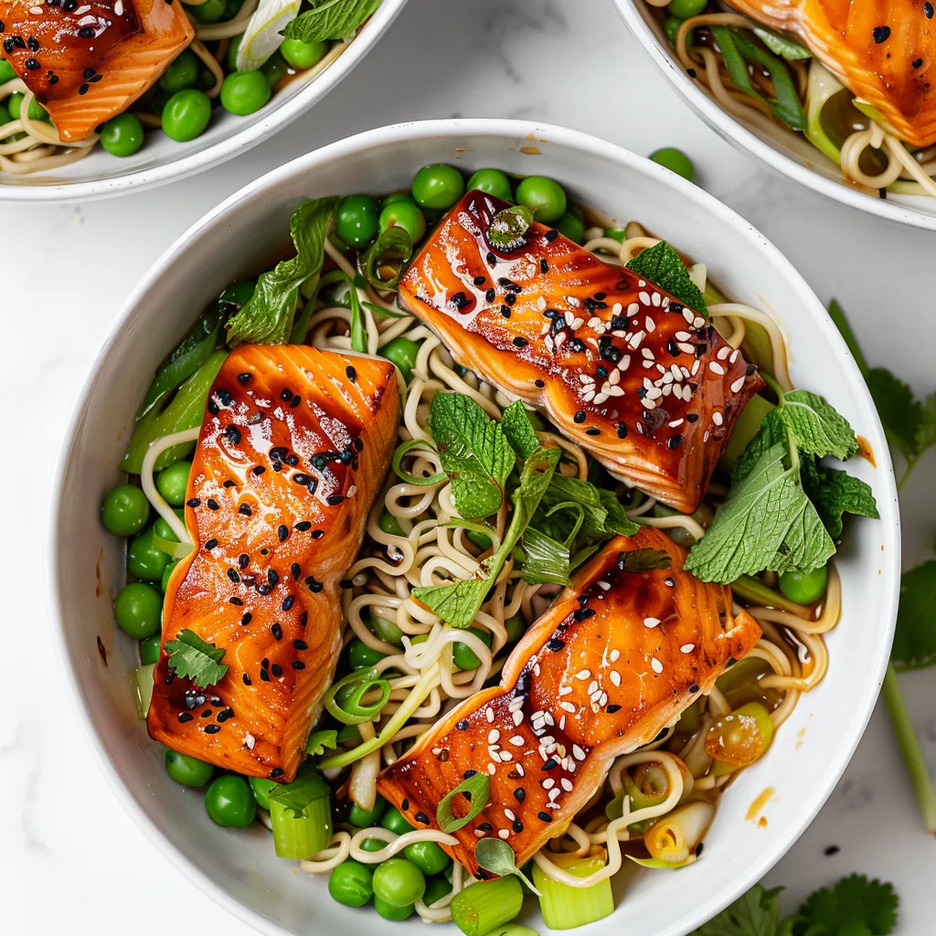 Préparez de délicieux bols avec nouilles ramen et saumon
