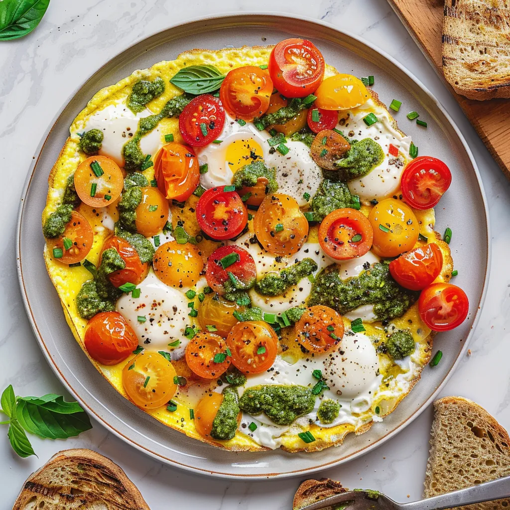 Omelette tomates mozzarella pesto