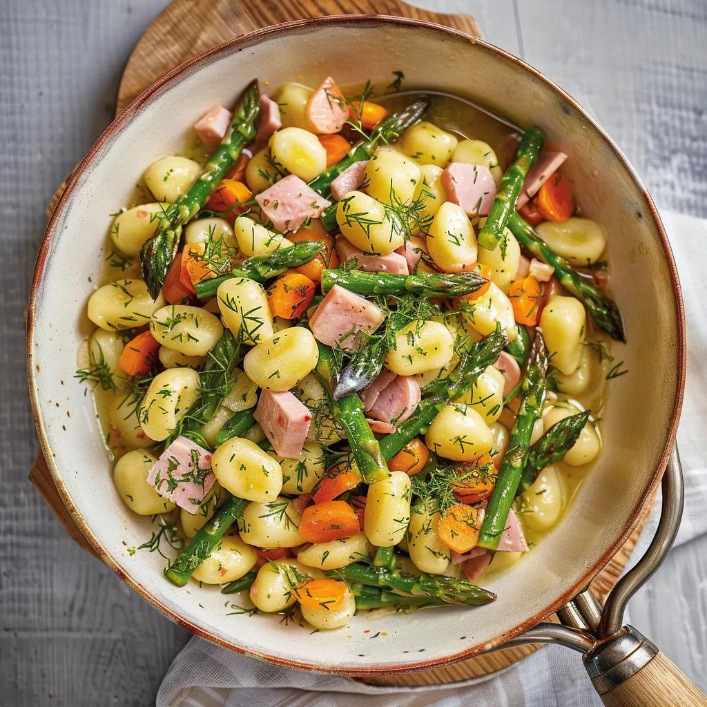 Des gnocchis aux asperges et jambon