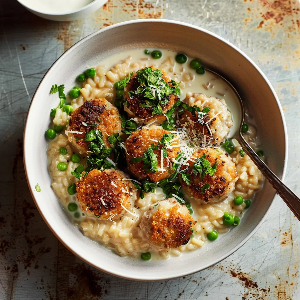 Risotto aux boulettes et pois