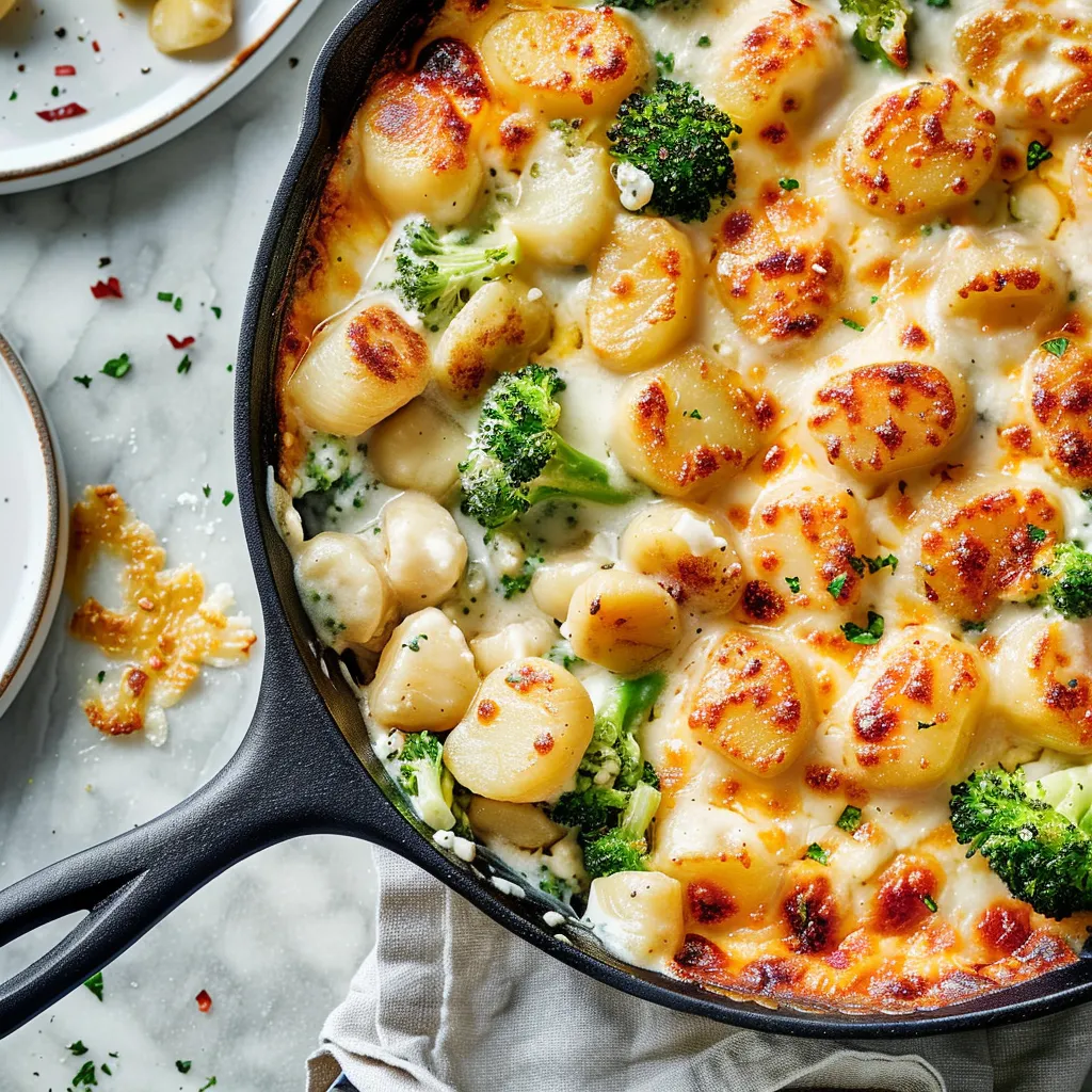 Délicieux gnocchis gratinés à la coquille Saint-Jacques