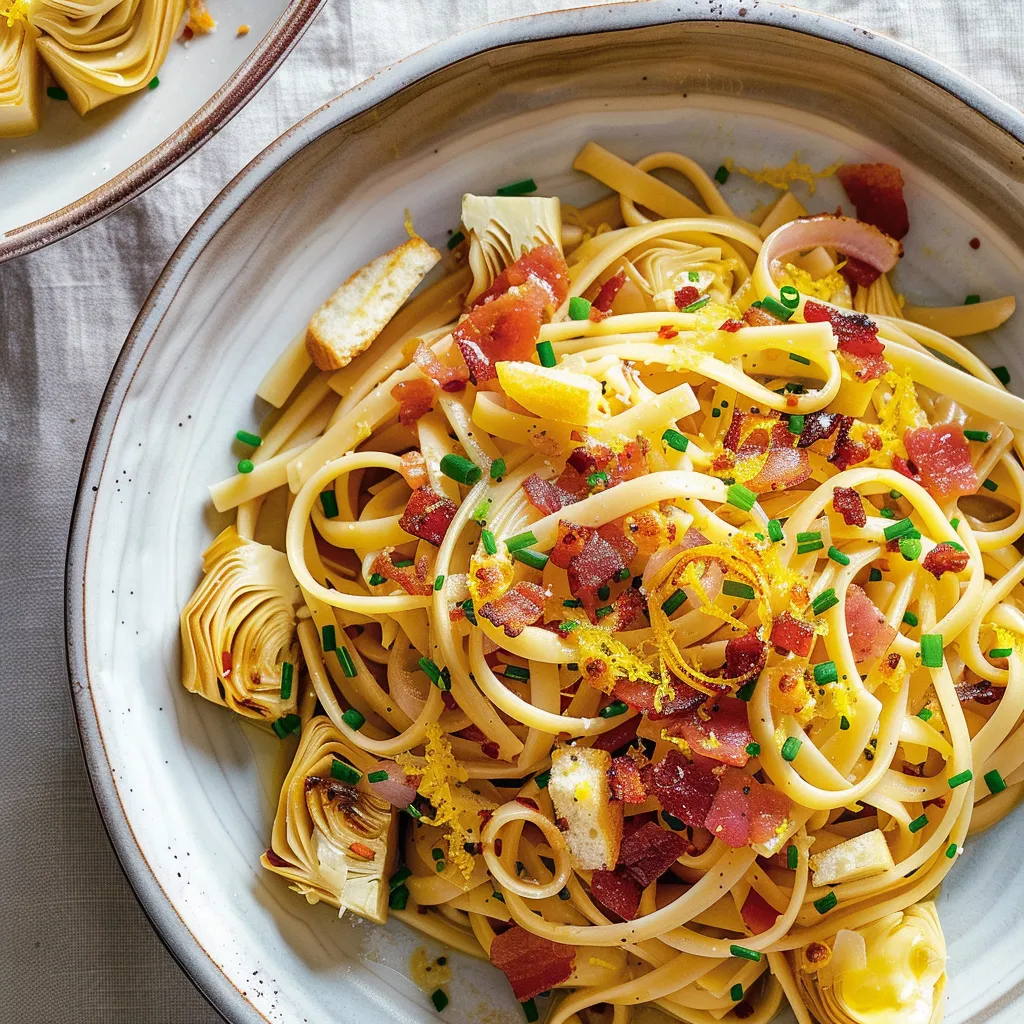 Linguines au citron et aux artichauts savoureuses