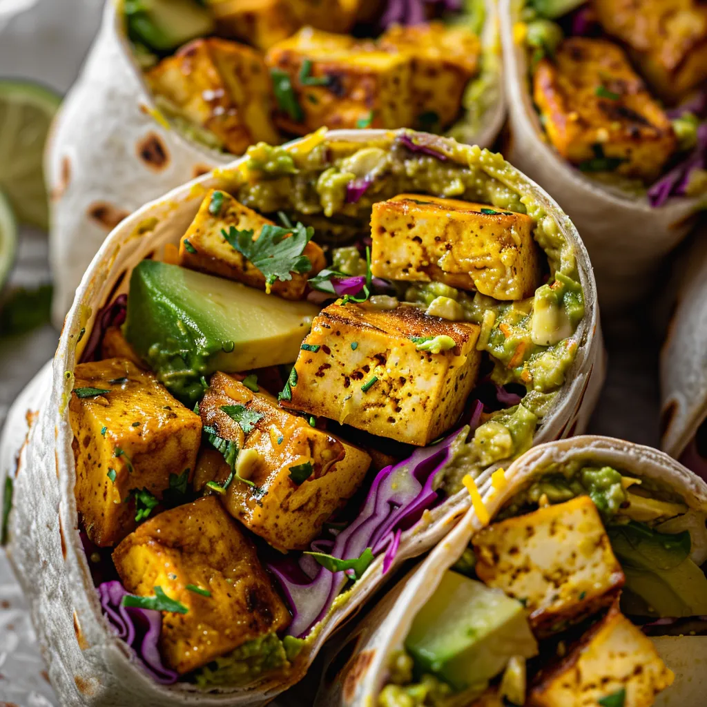Wraps savoureux au tofu et cari avec avocat et salade fraîche