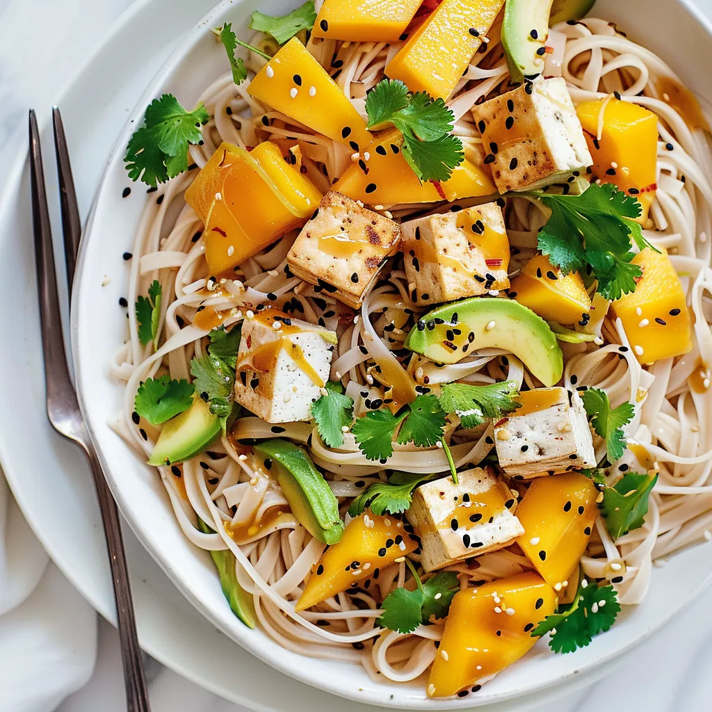 Salade nouilles tahini tofu mangue