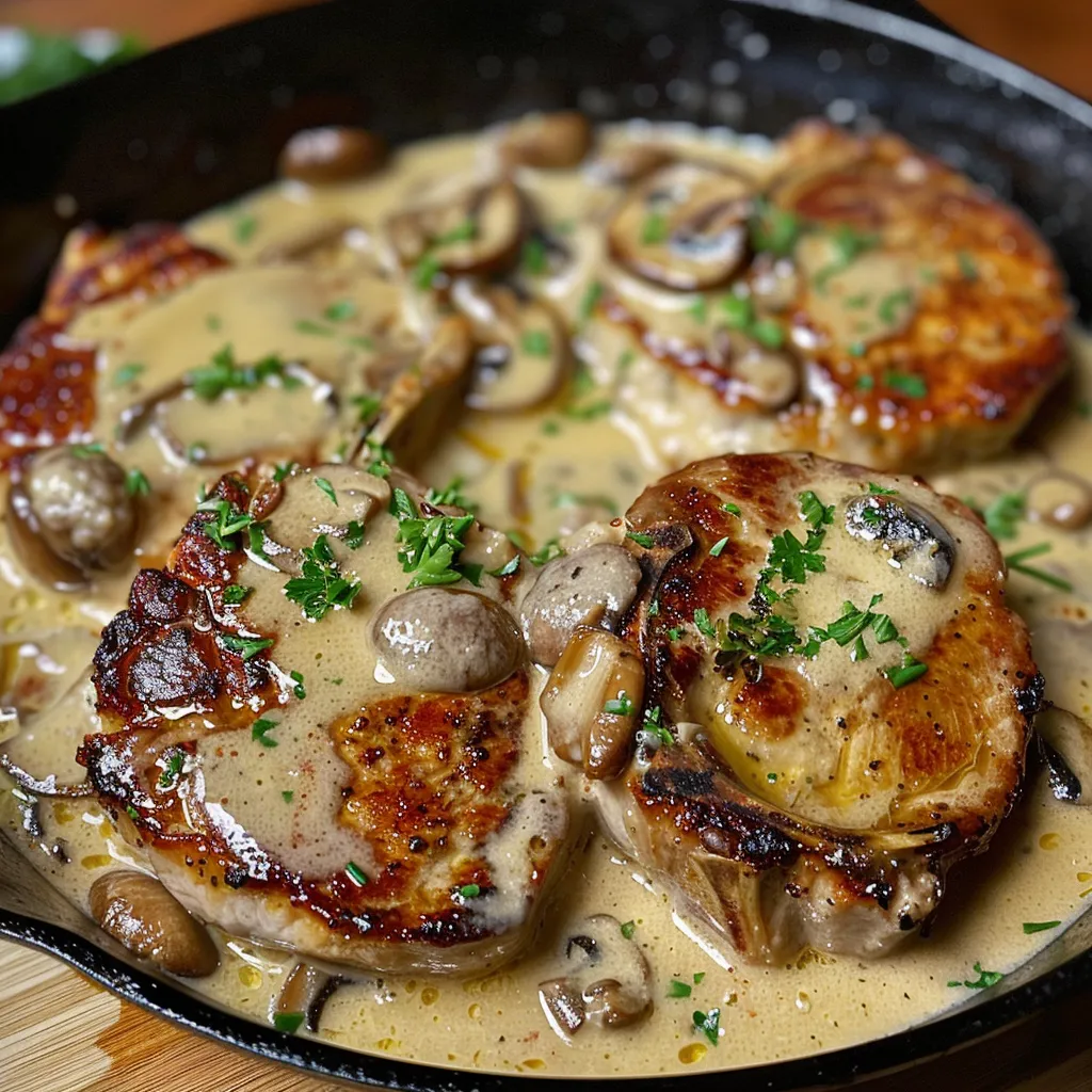 Côtelettes de porc savoureuses à la sauce fromagère