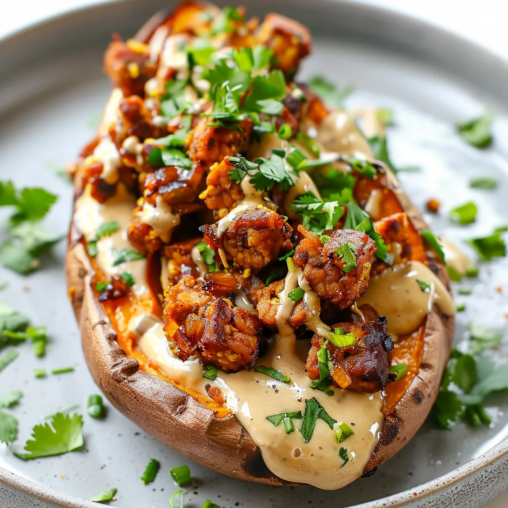 Patates douces farcies au tempeh et tahini