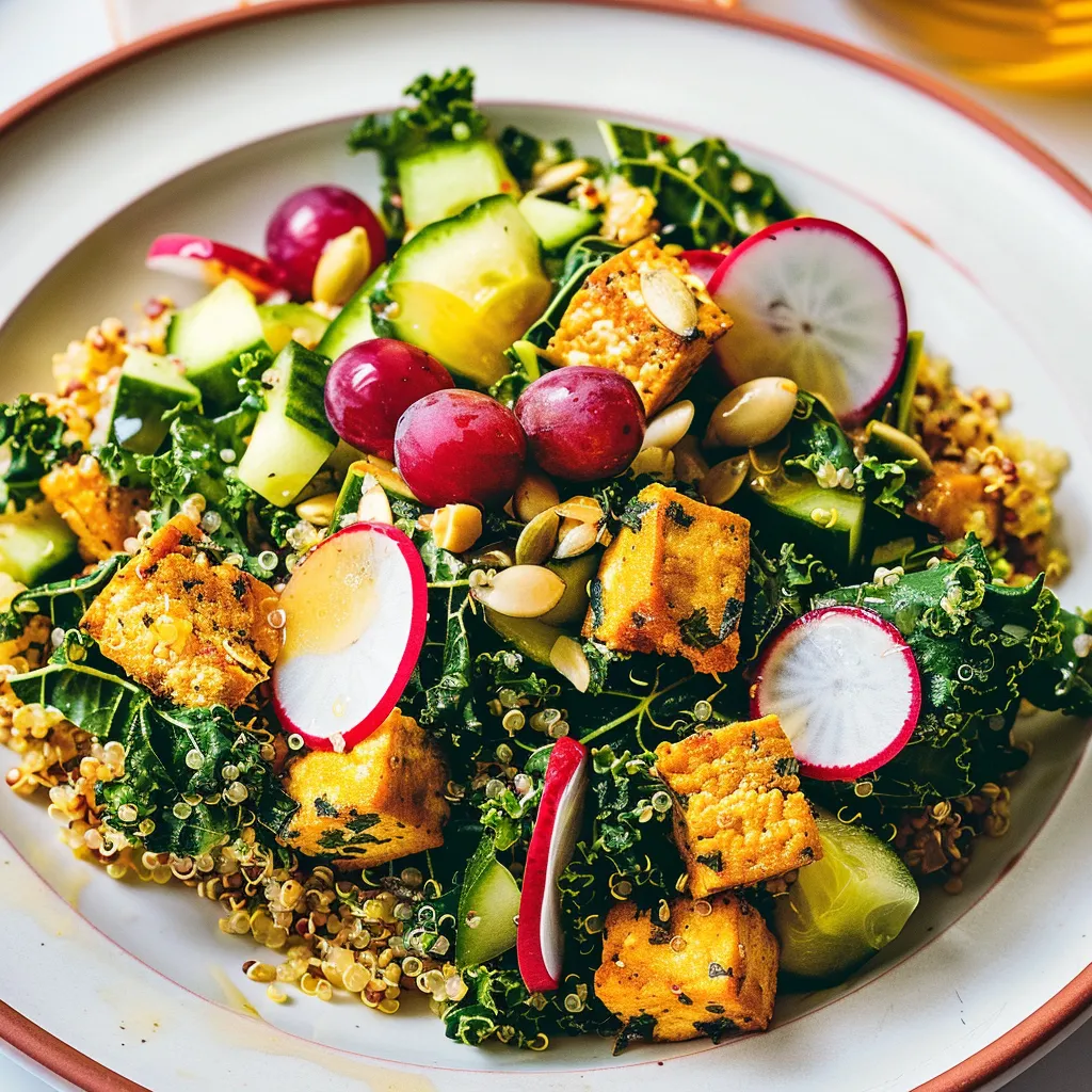 Quinoa au tofu et salade de chou kale délicieuse