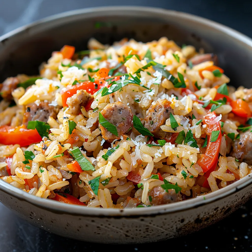 Riz one pot avec saucisse, fenouil et poivron
