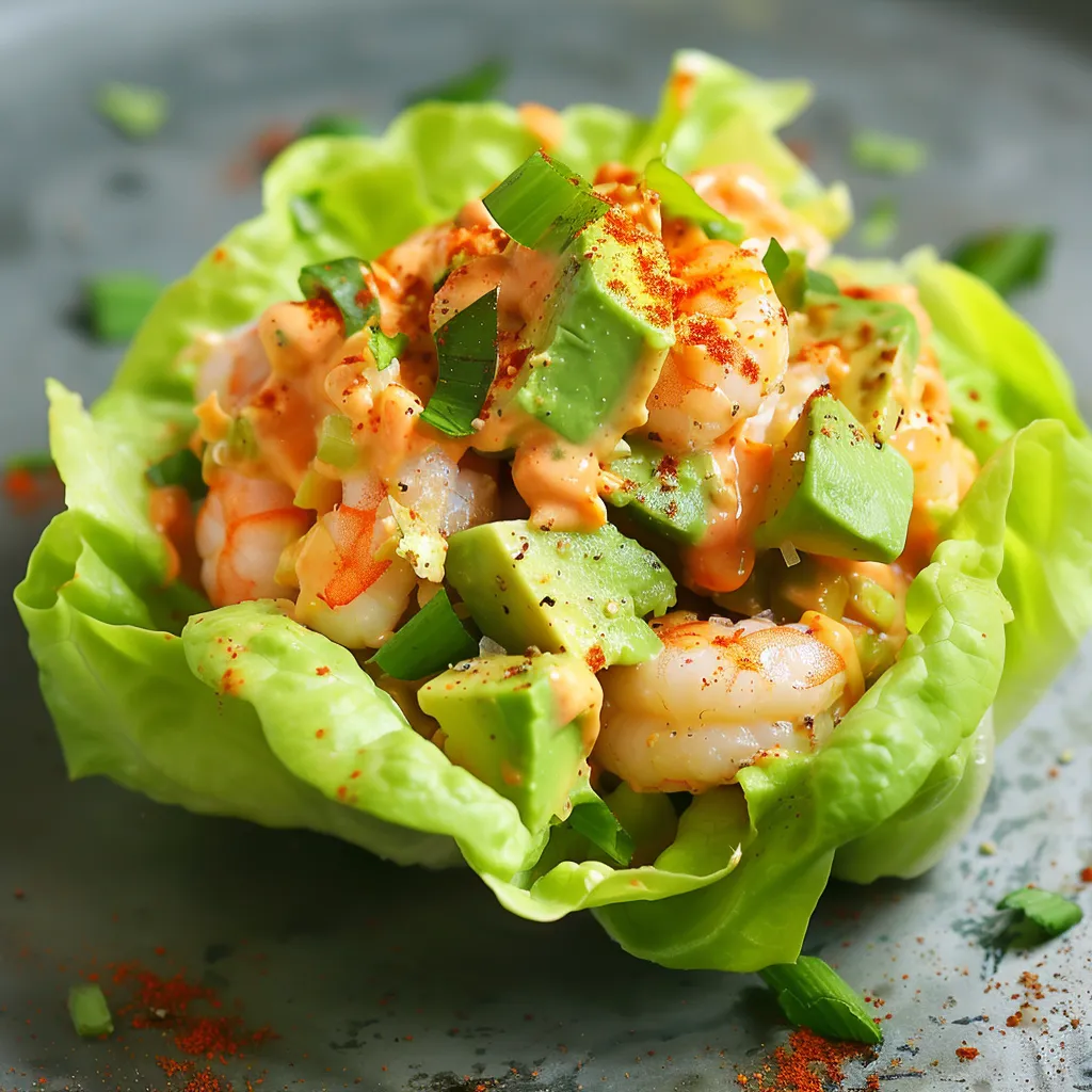 Coupelles laitue crevettes avocat