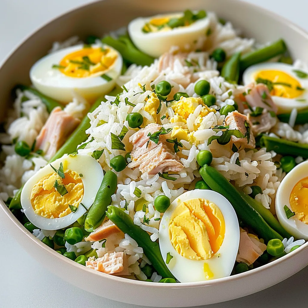 Salade fraîche au thon et œufs avec haricots verts