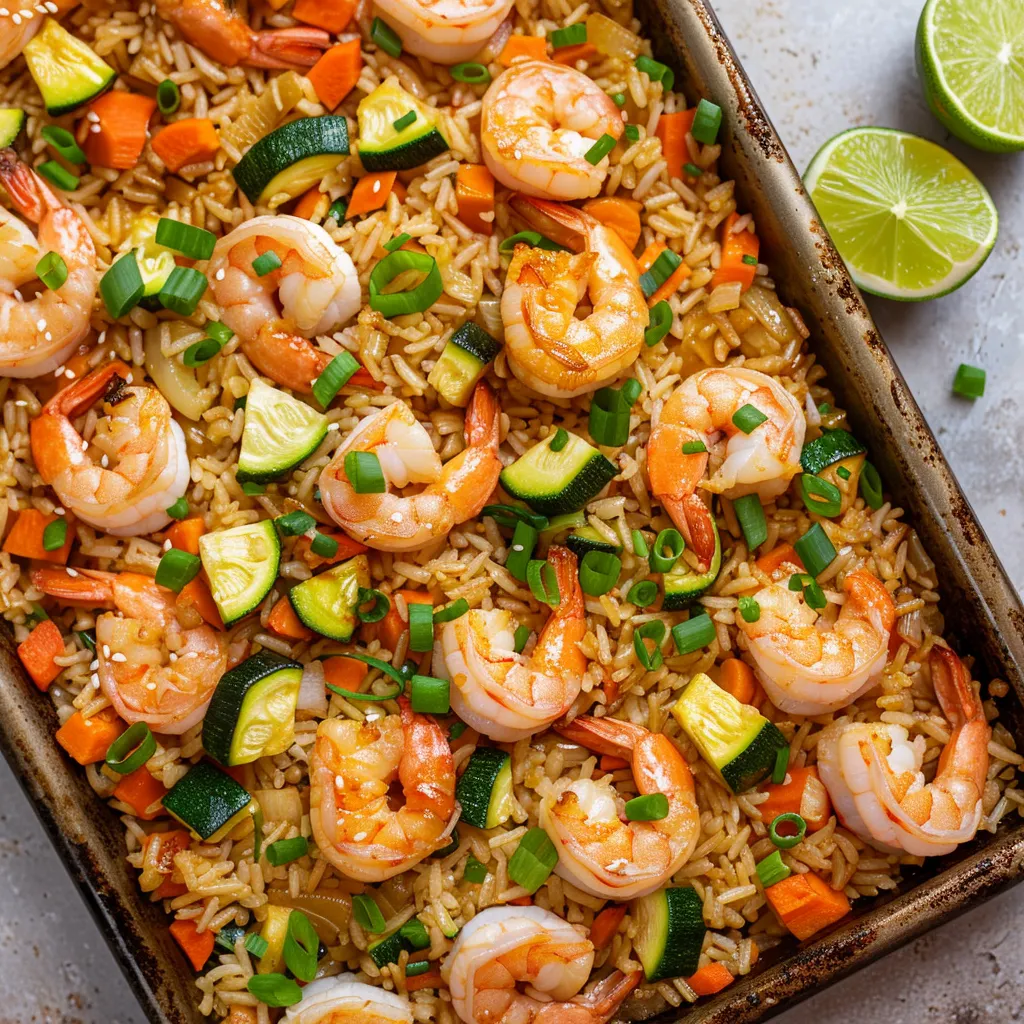 Riz frit doré aux crevettes et légumes