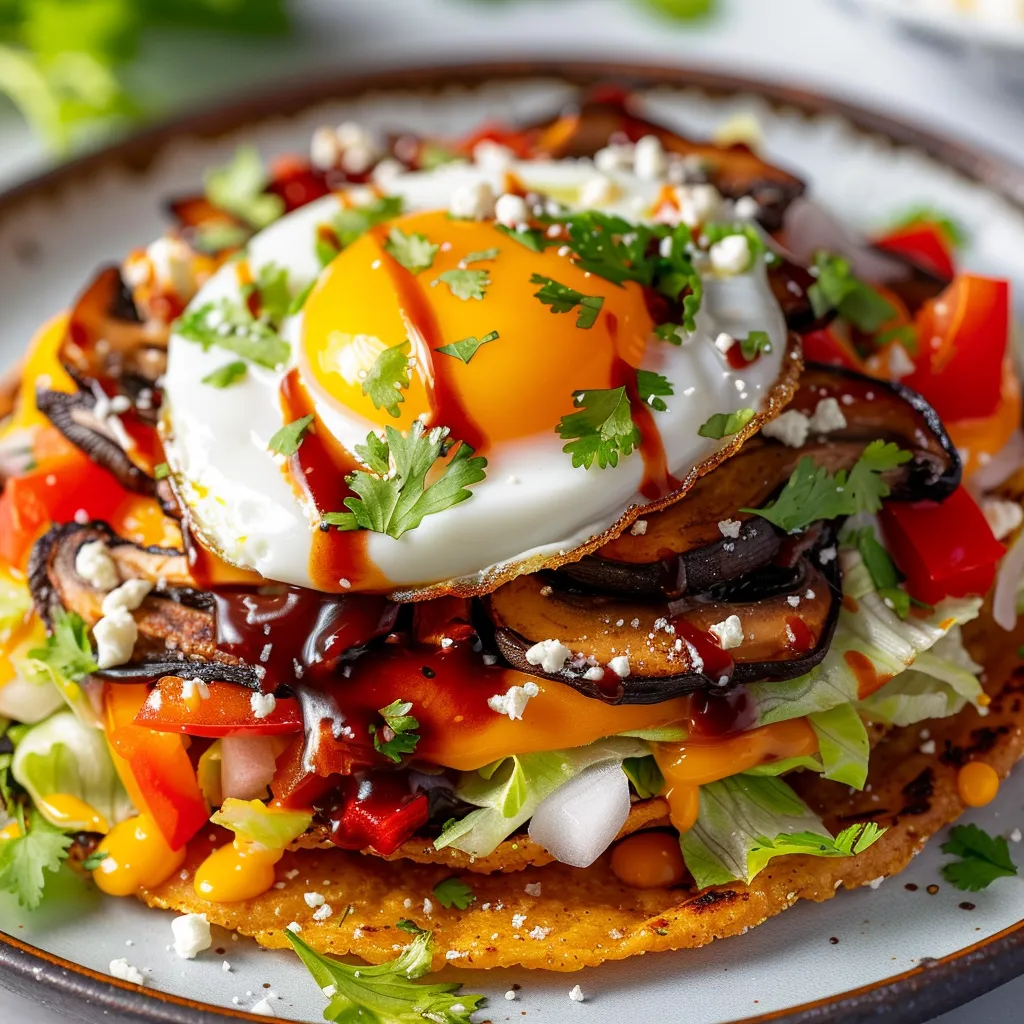 Tostadas légères aux œufs sur délicieuse sauce barbecue