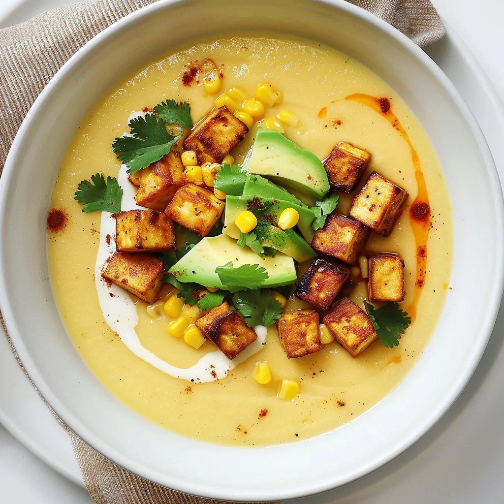 Crème onctueuse au maïs et tofu barbecue