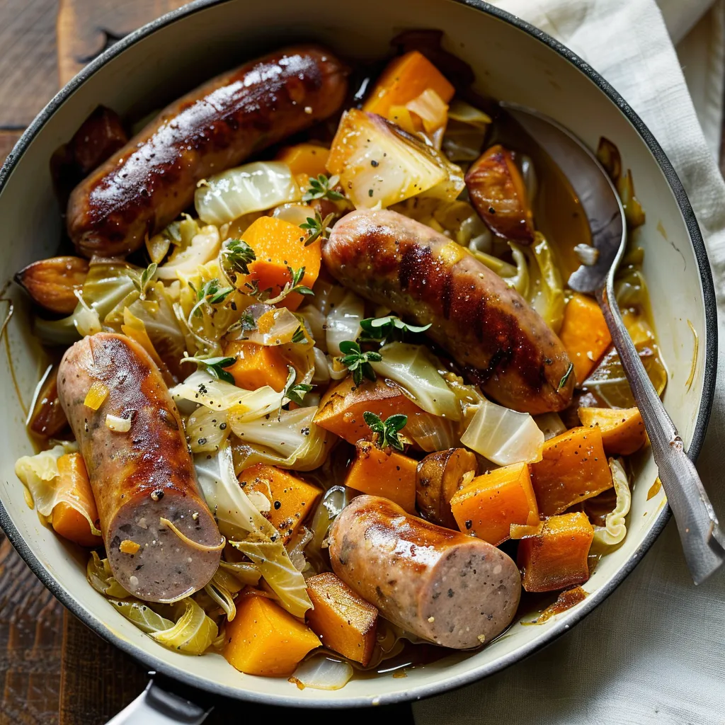 Chou braisé avec saucisses et douceurs