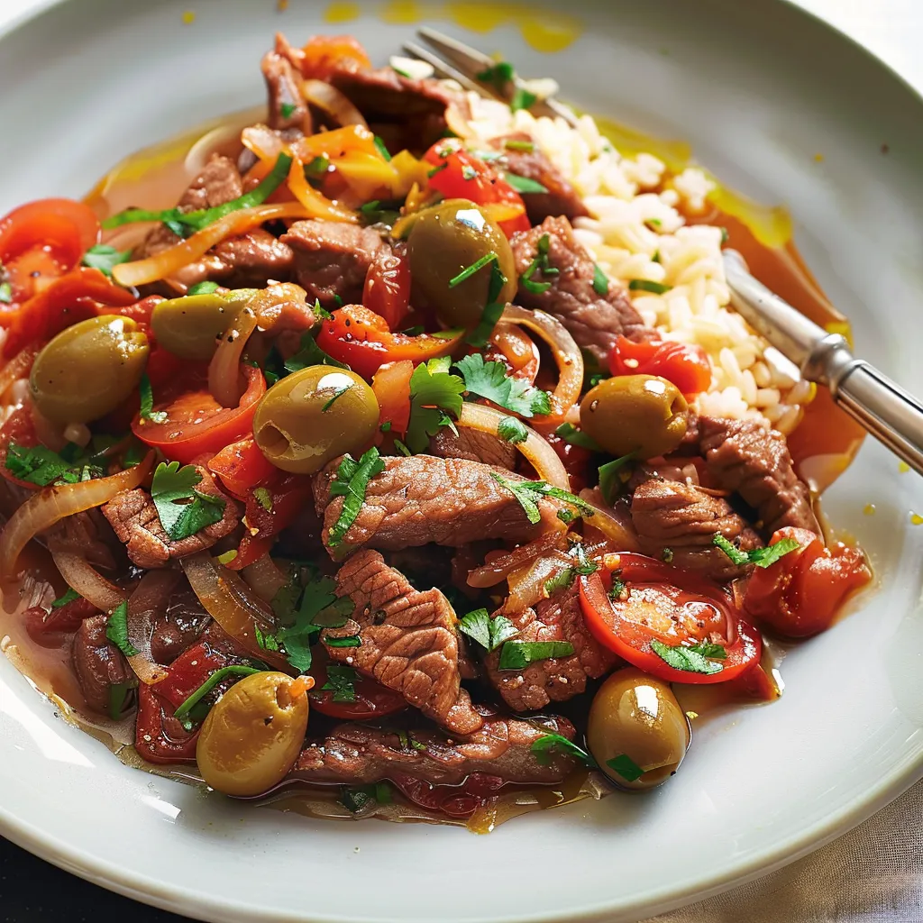 Boeuf sauté aux olives et tomates fraîches